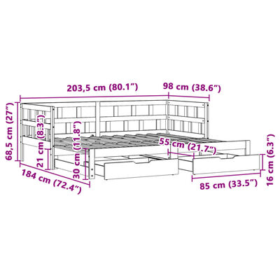 vidaXL Sofá cama nido con cajones madera maciza de pino 90x200 cm