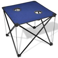 Mesa azúl plegable para camping