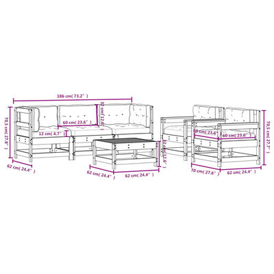 vidaXL Juego de muebles de jardín 6 pzas y cojines madera maciza negro