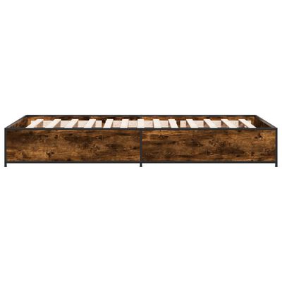 vidaXL Estructura cama madera ingeniería metal roble humo 75x190 cm