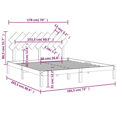 vidaXL Estructura de cama de madera maciza super king 180x200 cm