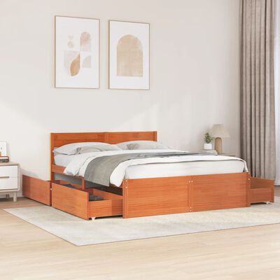 vidaXL Cama sin colchón madera maciza de pino marrón cera 160x200 cm