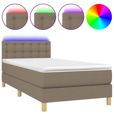 vidaXL Cama box spring con colchón LED tela gris taupe 100x200 cm