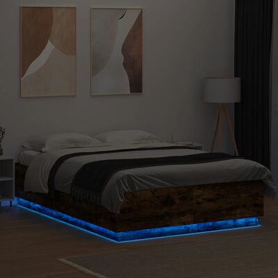 vidaXL Estructura cama con luces LED madera roble ahumado 150x200 cm