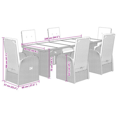 vidaXL Set comedor jardín 7 pzas y cojines ratán sintético gris