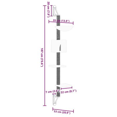 vidaXL Árbol rascador para gatos de pared crema 187 cm