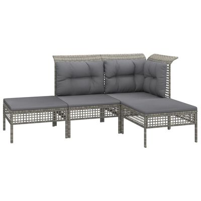 vidaXL Set de muebles de jardín 4 pzas y cojines ratán sintético gris