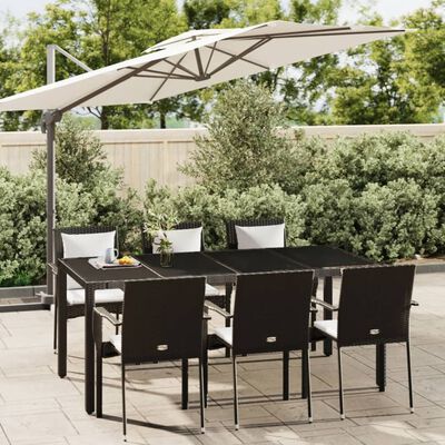 vidaXL Set de comedor de jardín 7 pzas y cojines ratán sintético negro