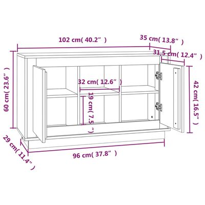 vidaXL Aparador de madera contrachapada gris Sonoma 102x35x60 cm