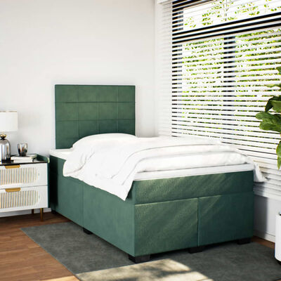 vidaXL Cama box spring con colchón terciopelo verde oscuro 120x200 cm