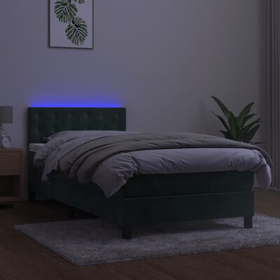 vidaXL Cama box spring colchón y LED terciopelo verde oscuro 90x190 cm