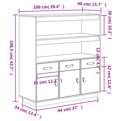 vidaXL Aparador alto madera maciza de pino blanco 100x40x108,5 cm