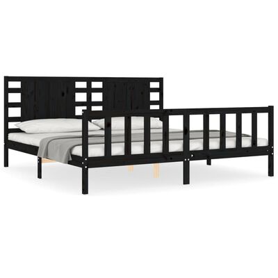 vidaXL Estructura cama de matrimonio con cabecero madera maciza negro