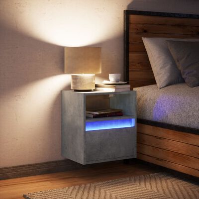 vidaXL Mesita de noche de pared con luces LED gris hormigón