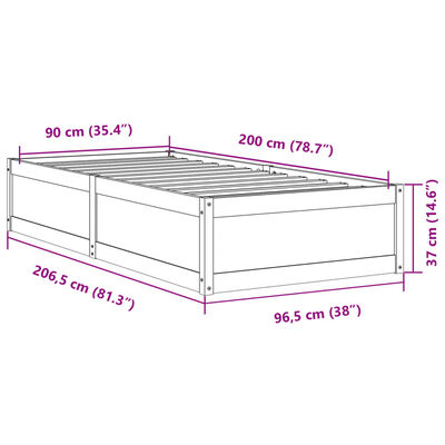 vidaXL Estructura de cama sin colchón madera maciza de pino 90x200 cm