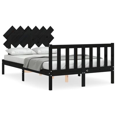 vidaXL Estructura cama de matrimonio con cabecero madera maciza negra