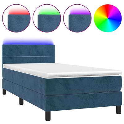 vidaXL Cama box spring colchón y LED terciopelo azul oscuro 100x200 cm