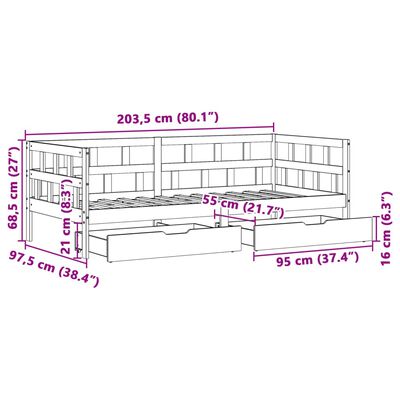 vidaXL Sofá cama con cajones madera maciza de pino blanco 90x200 cm