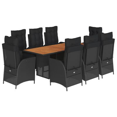 vidaXL Set de comedor de jardín 9 pzas y cojines ratán sintético negro