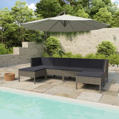 vidaXL Set de muebles de jardín 6 pzas y cojines ratán sintético gris