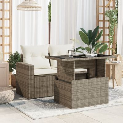 vidaXL Mesa de jardín superficie de vidrio ratán PE gris 100x55x73 cm