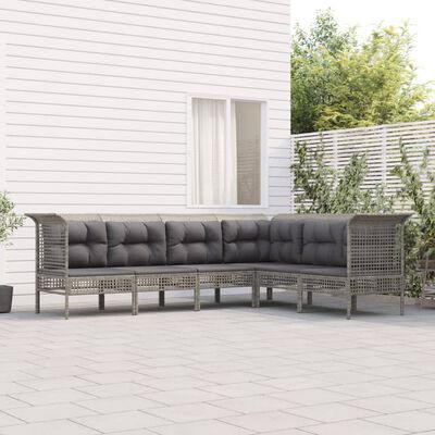 vidaXL Set de muebles de jardín 6 pzas y cojines ratán sintético gris