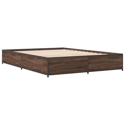 vidaXL Estructura cama madera ingeniería metal marrón roble 135x190 cm