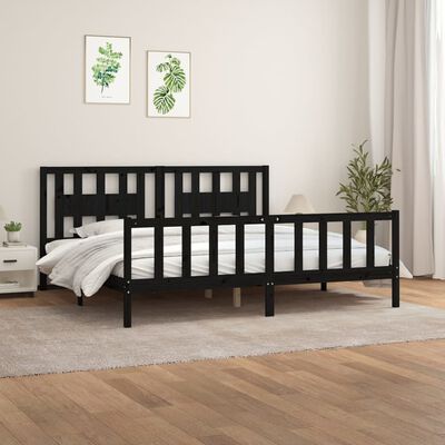 vidaXL Estructura de cama con cabecero madera de pino negro 180x200 cm