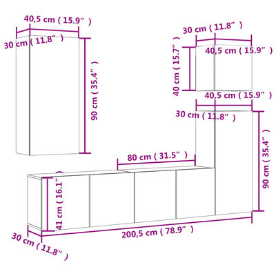 vidaXL Muebles de TV de pared 5 pzas madera de ingeniería gris Sonoma