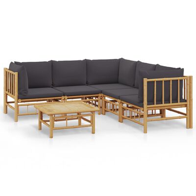 vidaXL Set de muebles de jardín 6 piezas bambú con cojines gris oscuro