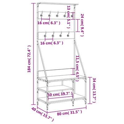 vidaXL Perchero con zapatero roble Sonoma 80x40x184 cm