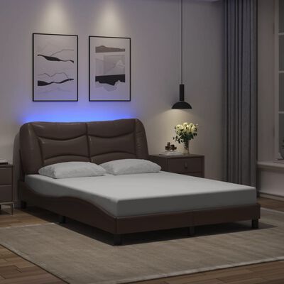 vidaXL Estructura cama con luces LED cuero sintético marrón 140x200 cm