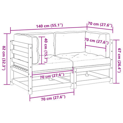 vidaXL Set de sofás jardín 2 pzas con cojines madera maciza pino