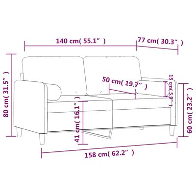 vidaXL Sofá de 2 plazas con cojines terciopelo negro 140 cm