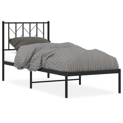 vidaXL Estructura de cama con cabecero metal negro 75x190 cm