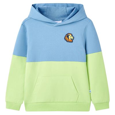 Sudadera infantil con capucha azul y amarillo suave 140