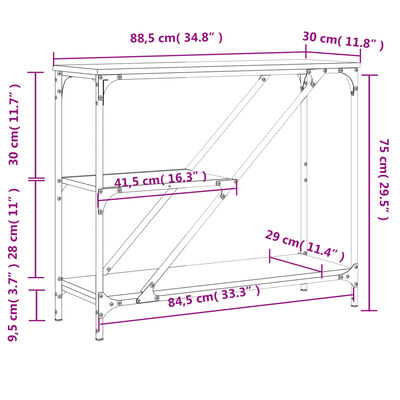 vidaXL Mesa consola madera de ingeniería gris Sonoma 88,5x30x75 cm