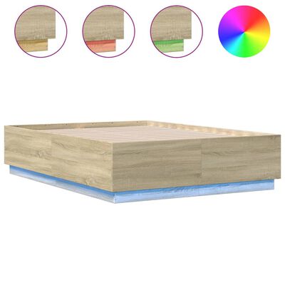 vidaXL Estructura cama con luces LED madera roble Sonoma 120x190 cm