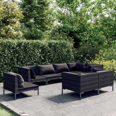 vidaXL Set sofás de jardín 8 pzas cojines ratán sintético gris oscuro