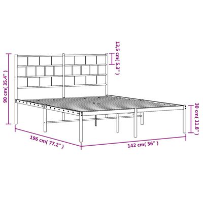 vidaXL Estructura cama sin colchón con cabecero metal negro 135x190 cm