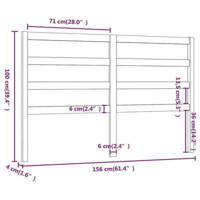 vidaXL Cabecero de cama madera maciza de pino marrón miel 156x4x100 cm