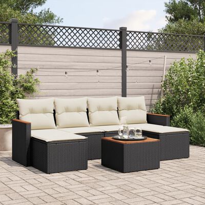 vidaXL Set de comedor de jardín 7 pzas y cojines ratán sintético negro