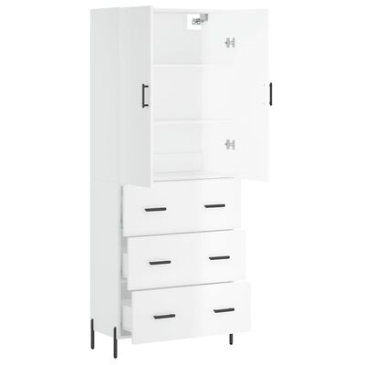 vidaXL Aparador alto madera contrachapada blanco brillo 69,5x34x180 cm