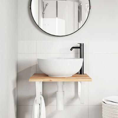 vidaXL Estante de lavabo de pared acero y madera maciza de acacia