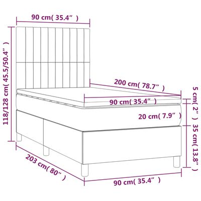 vidaXL Cama box spring con colchón tela gris claro 90x200 cm