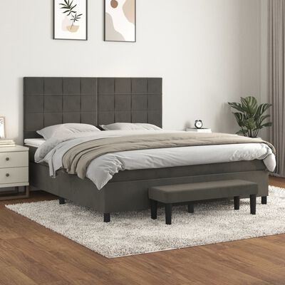 vidaXL Cama box spring con colchón terciopelo gris oscuro 180x200 cm