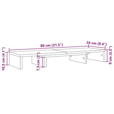 vidaXL Soporte elevador pantalla ajustable envejecido 80x24x10,5 cm