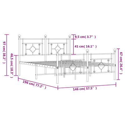 vidaXL Estructura cama sin colchón con estribo metal negro 140x190 cm