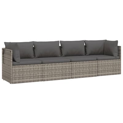 vidaXL Set de muebles de jardín 4 pzas y cojines ratán sintético gris