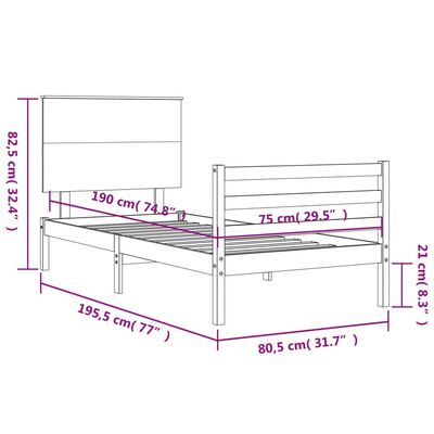 vidaXL Estructura de cama individual con cabecero madera maciza blanco